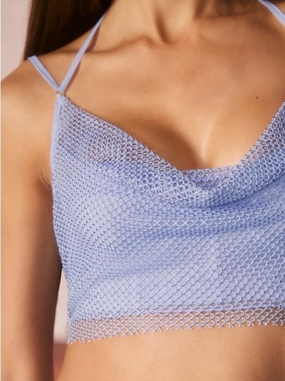 Oh Polly Light Blue Mesh Crop Top Size 6